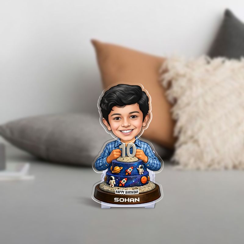 Personalized Astronaut Space Themed Bobblehead Caricature for Boys Birthday Gift for Kids, Son, Brother Tabletop Decor for Study Desk & Kids' Bedroom Battery Powered Moving Head